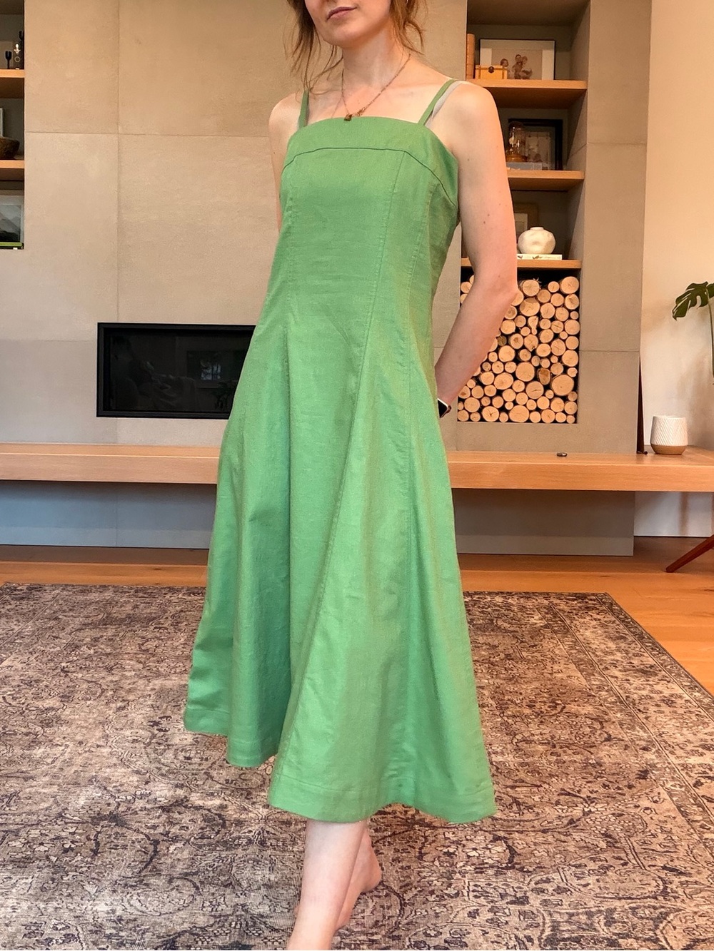 Banana Republic linen cotton blend Green Midi A-Line Strappy Dress small